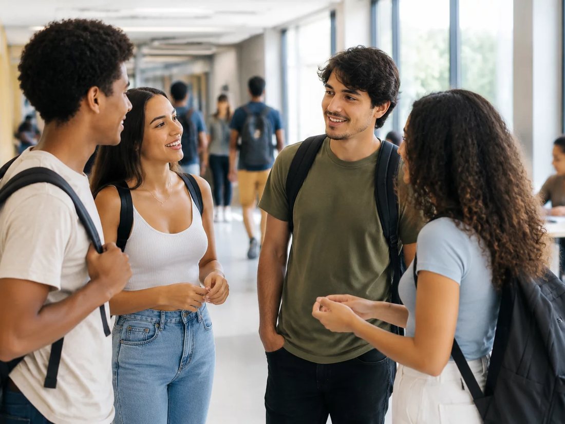 Grupo pequeno lendo páginas impressas de argumentos ao redor de uma mesa